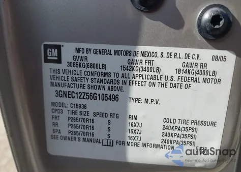 2006 Chevrolet Avalanche 1500 Ls из США, поврежденный, VIN 3GNEC12Z56G105496